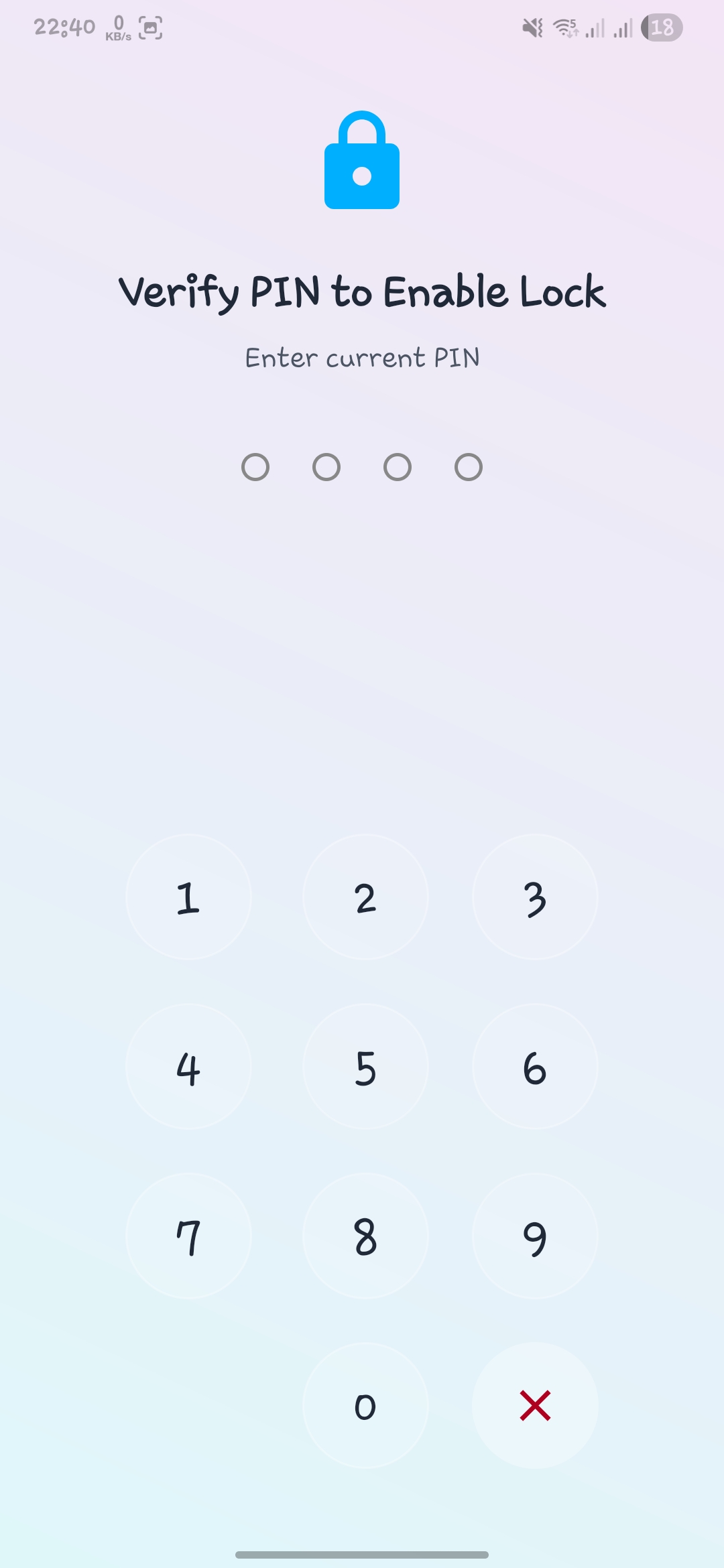 NoteXify lock screen in the Default Crisp Light theme