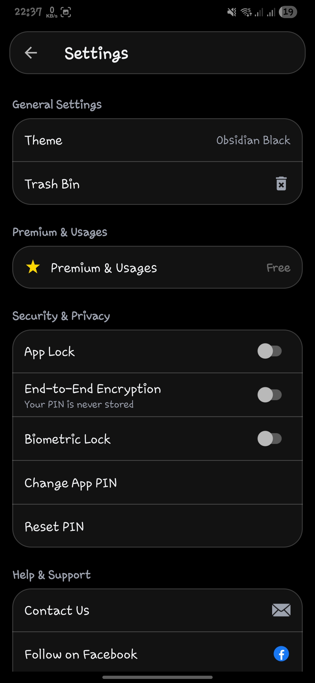 NoteXify settings screen in the Obsidian Black theme