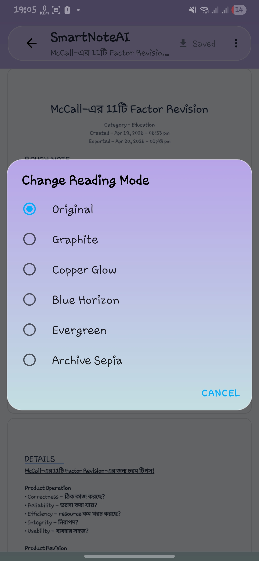 NoteXify PDF mode selection dialog